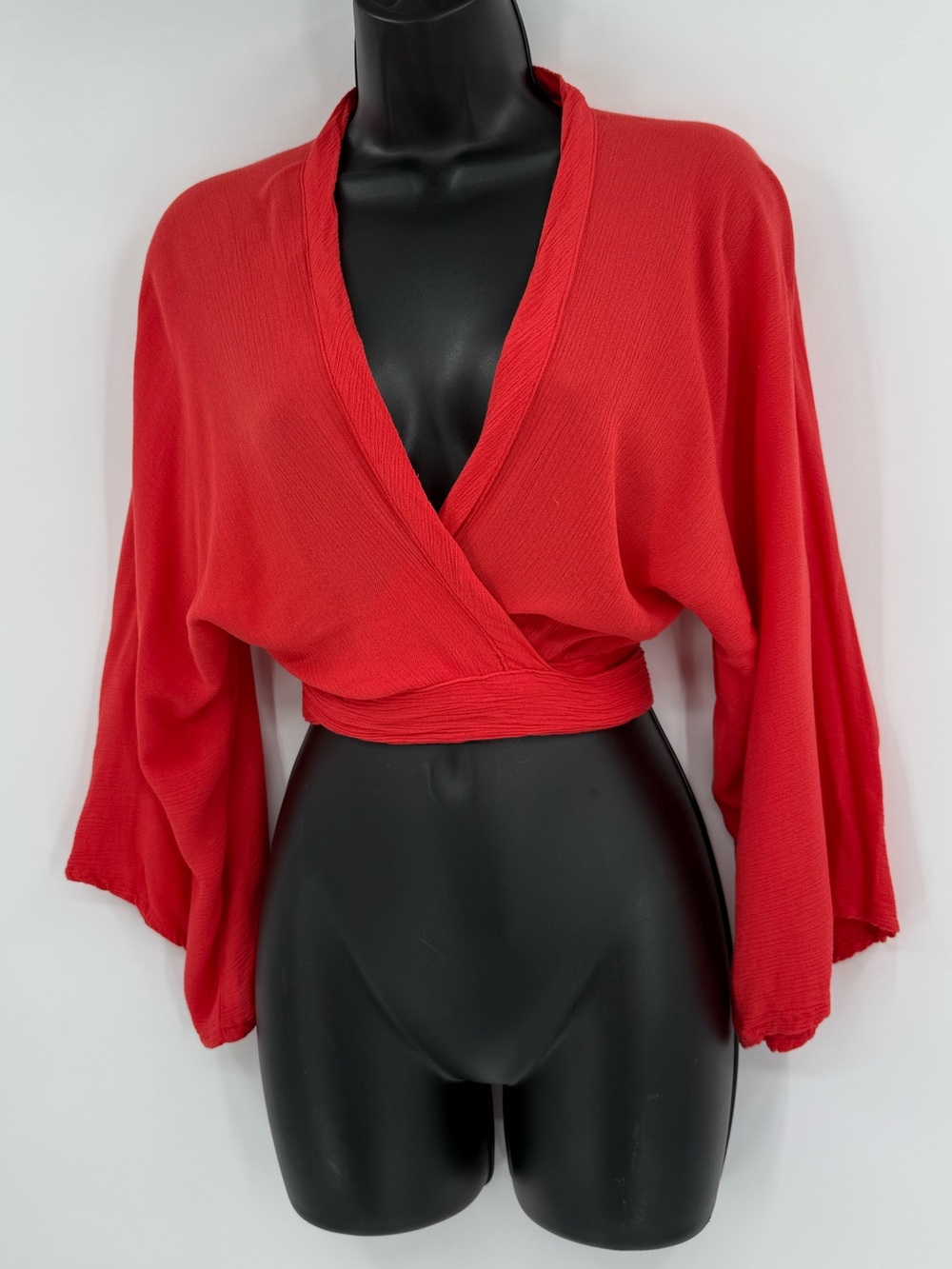 Blue Life Bell Sleeve Wrap Crop Top | Red | Small